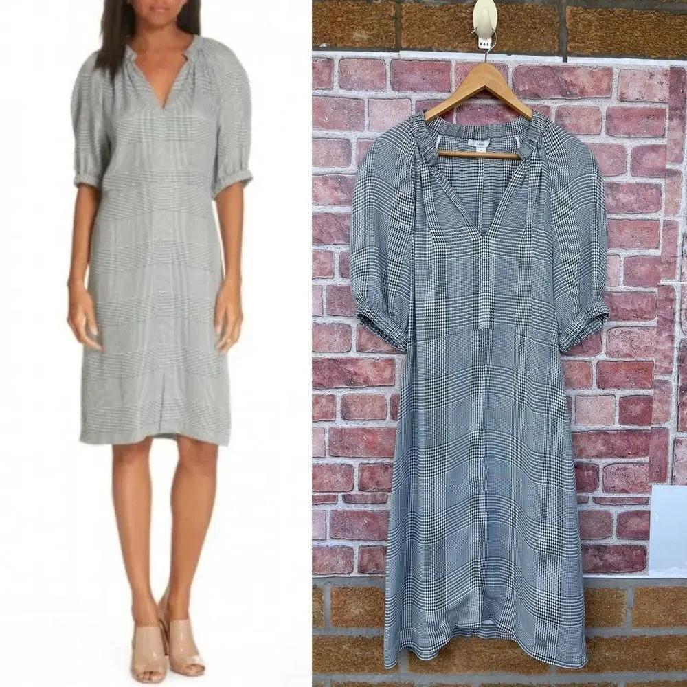 Lewit Houndstooth Deep Green and White Vneck Dress size 2